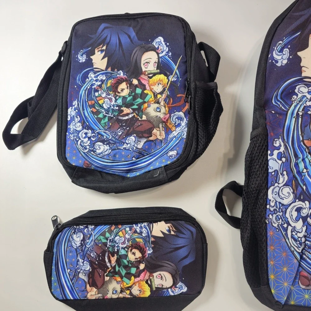 Demon Slayer Backpack Lunch Bag Pencil Case Set Anime Kids School Bag 3 Piece